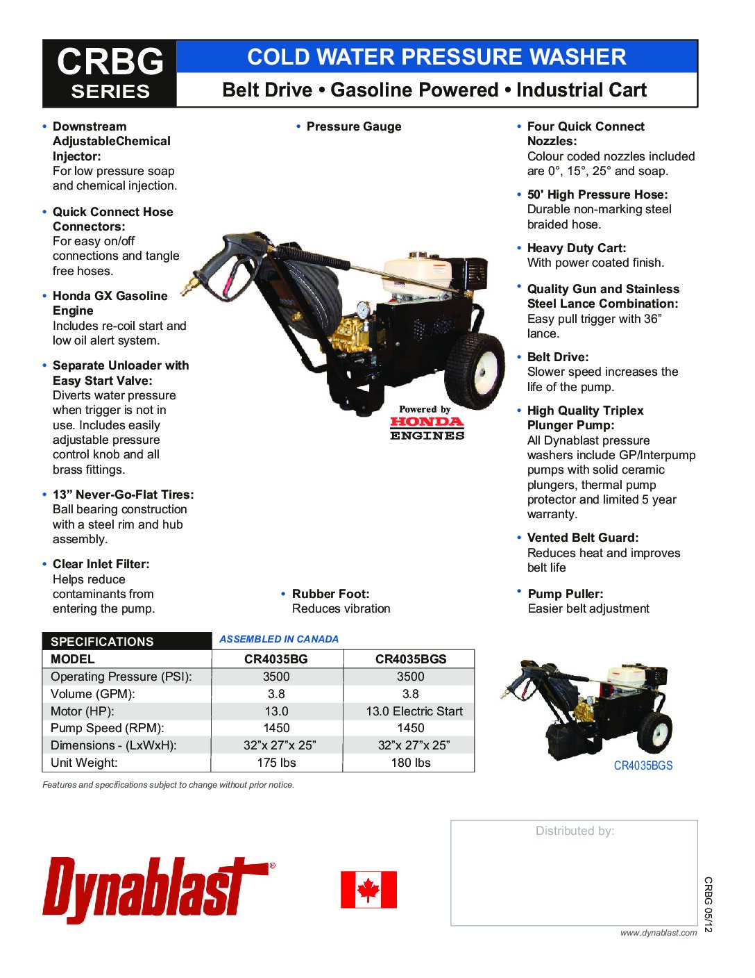 Dynablast Cr Bg Cold Water Pressure Washer